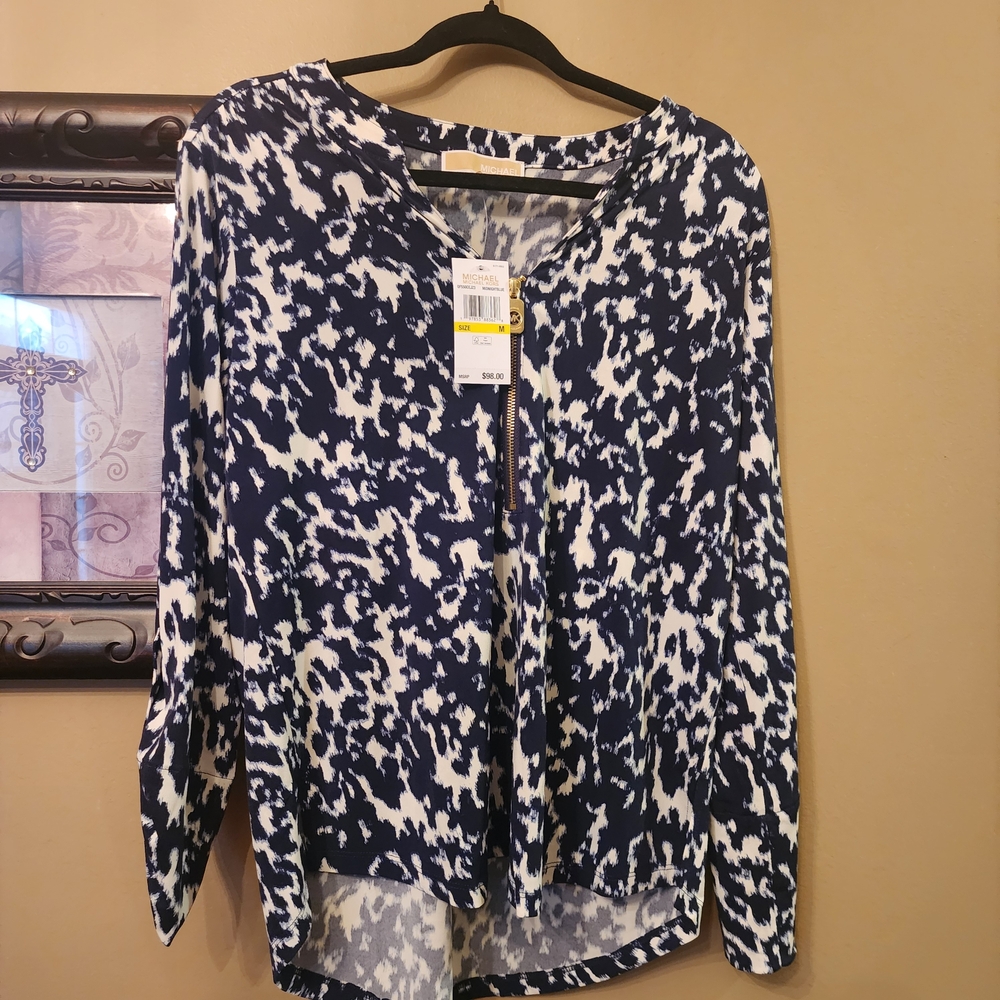 Michael Kors Navy and White Patterned Blouse